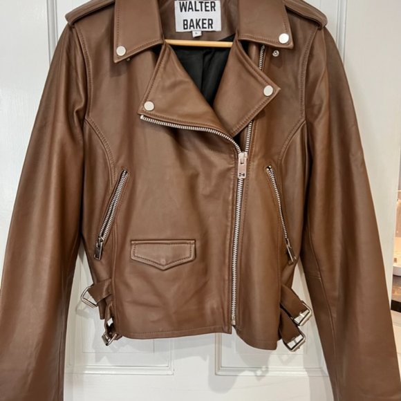 WALTER BAKER LIz Leather Crop Moto Jacket in Terracotta NWOT - Picture 8 of 16